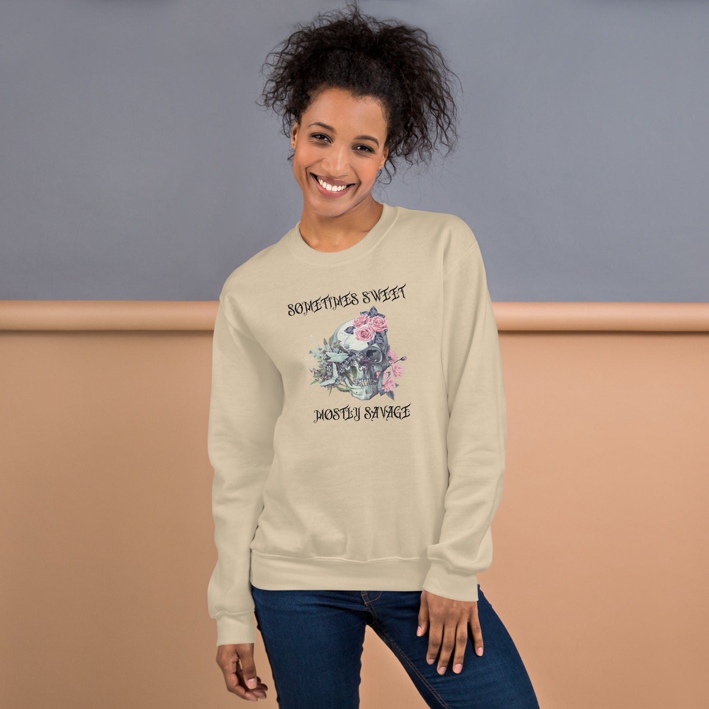 Sometimes Sweet Mostly Savage Floral Skull Unisex Sweatshirt
