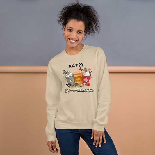 Happy HalloThanksMas Holiday Mashup Coffee Unisex Sweatshirt