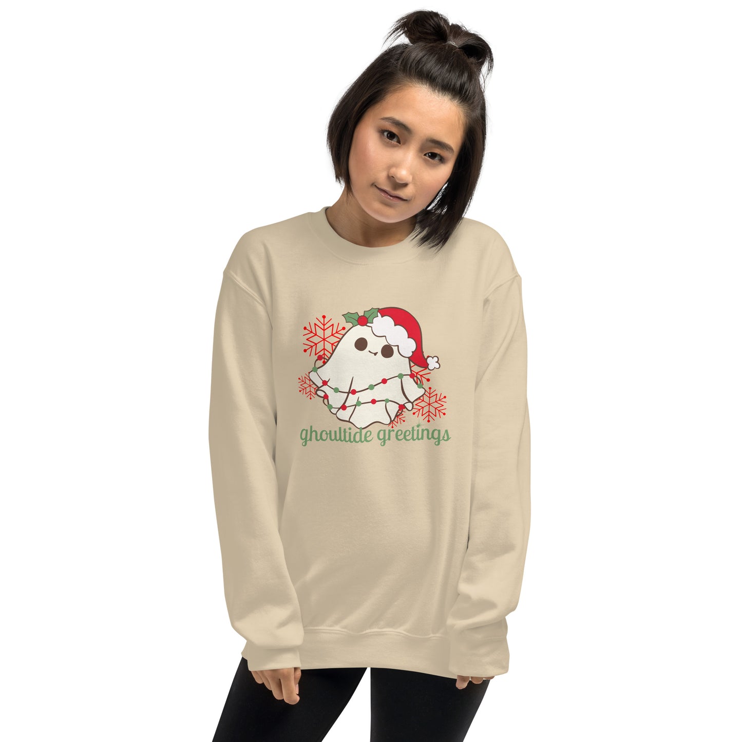 Ghoultide Greetings Cute Christmas Ghost Holiday Crewneck Unisex Sweatshirt