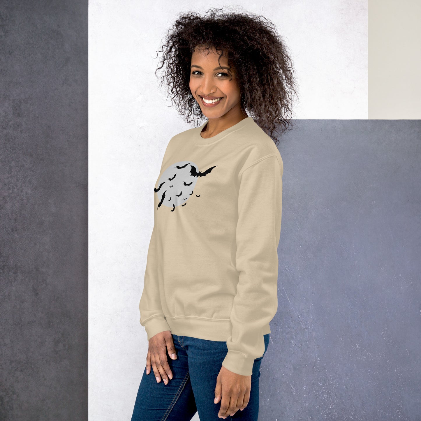 Full Moon with Bats Crewneck Fall Halloween Unisex Sweatshirt