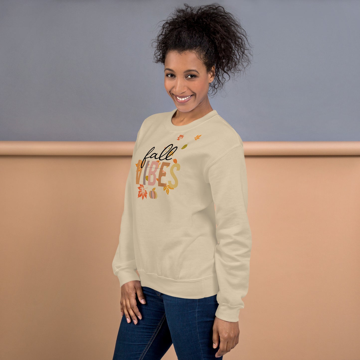 Fall Vibes Pumpkin Leaves Seasonal Crewneck Unisex Sweatshirt