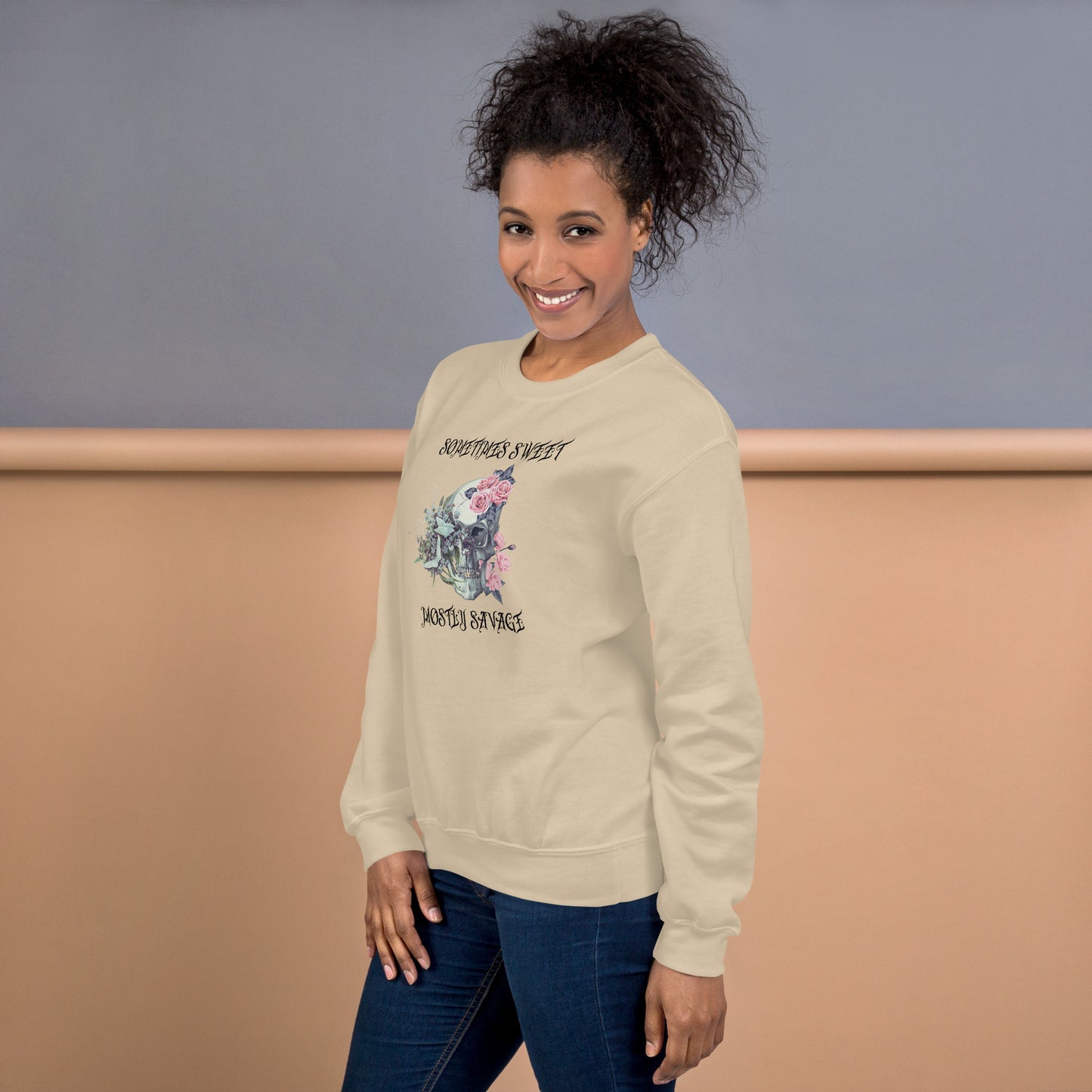 Sometimes Sweet Mostly Savage Floral Skull Unisex Sweatshirt