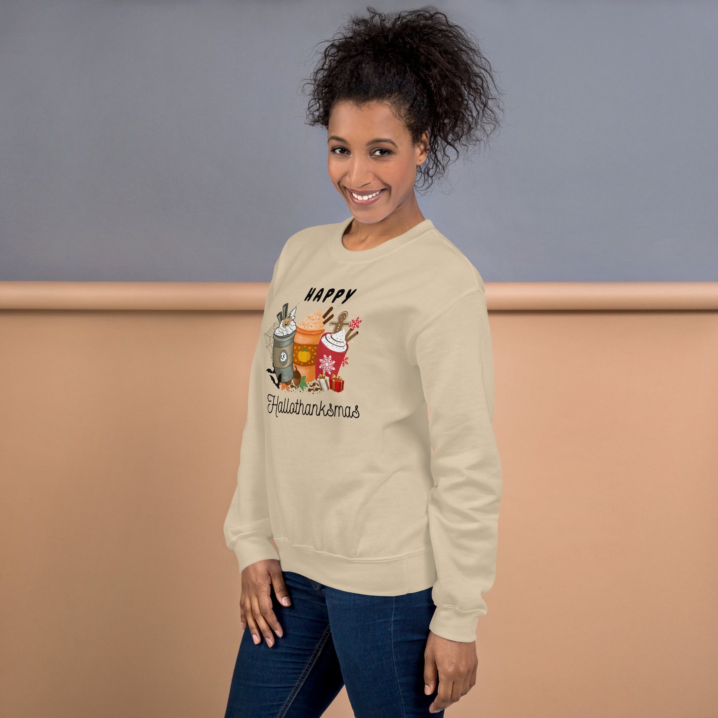 Happy HalloThanksMas Holiday Mashup Coffee Unisex Sweatshirt