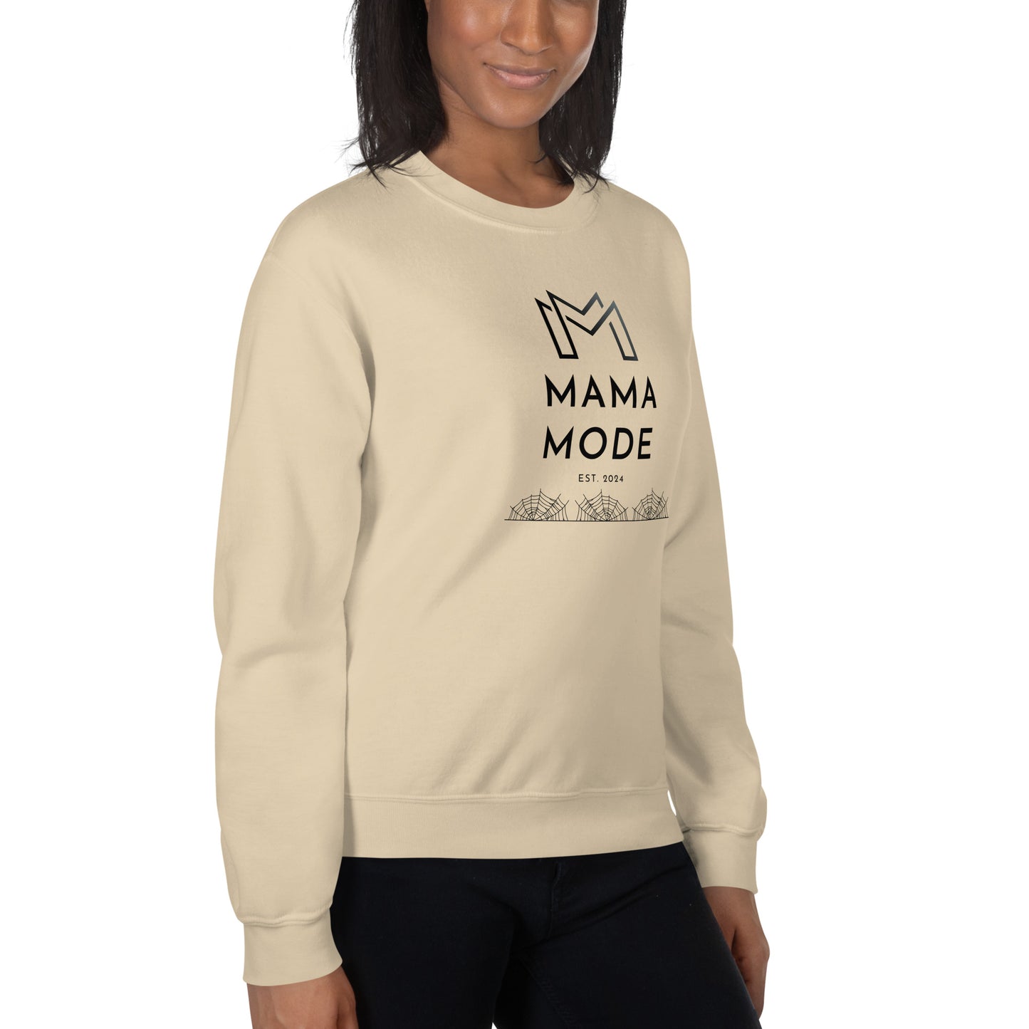New Mom | Mama Mode Established 2024 Halloween Spiderweb Fall Crewneck Sweatshirt