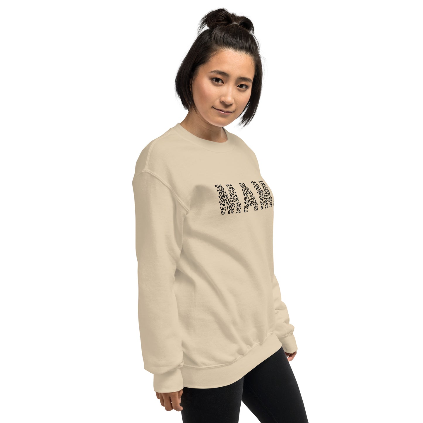 Mama Black and White Cheetah Print Crewneck Cozy Fall Unisex Sweatshirt