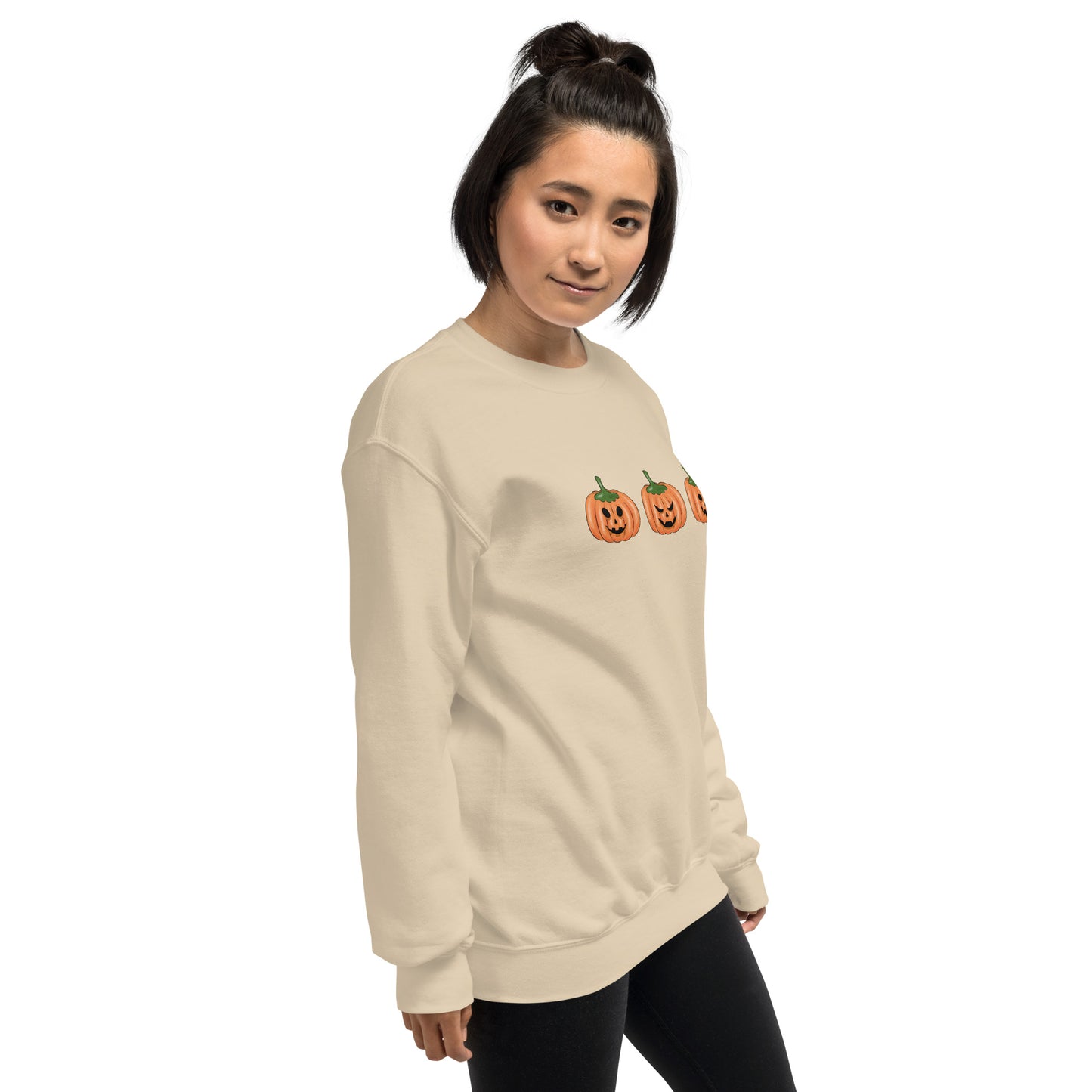 Trendy Fall Pumpkin Faces Crewneck Unisex Sweatshirt