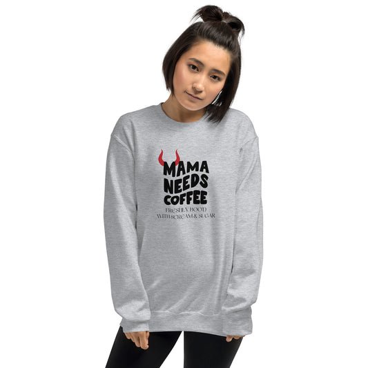 Mama Needs Coffee Freshly Boo'd With Scream and Sugar Unisex Halloween Fall Crewneck Sweatshirt