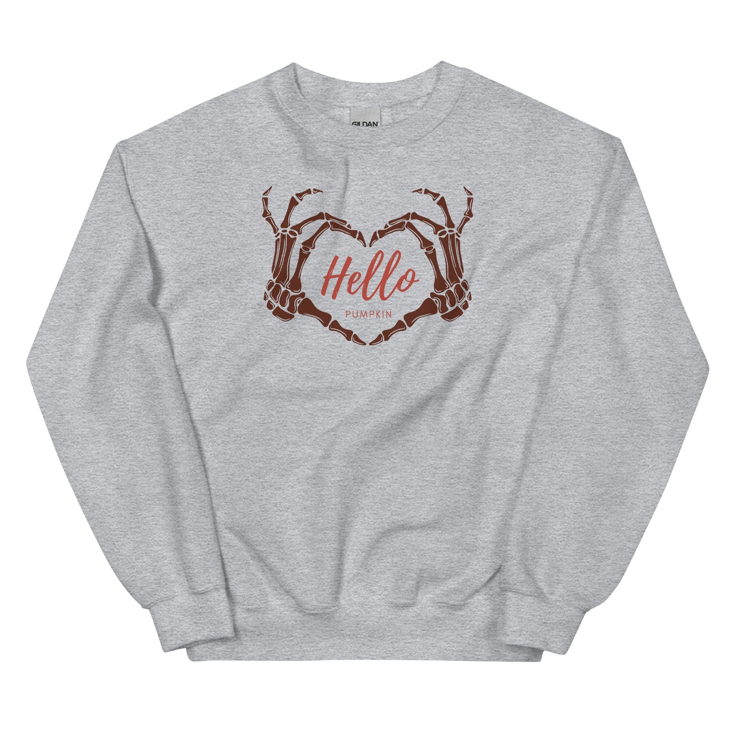 Hello Pumpkin Skeleton Heart Hands Crewneck Fall Halloween Unisex Sweatshirt