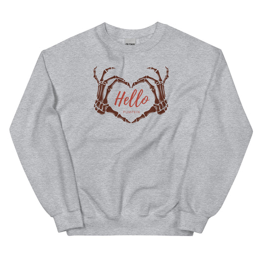 Hello Pumpkin Skeleton Heart Hands Crewneck Fall Halloween Unisex Sweatshirt