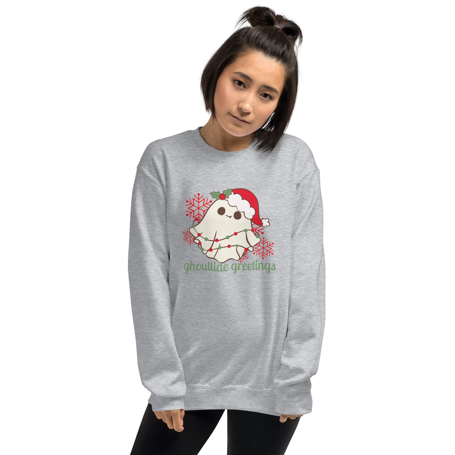 Ghoultide Greetings Cute Christmas Ghost Holiday Crewneck Unisex Sweatshirt