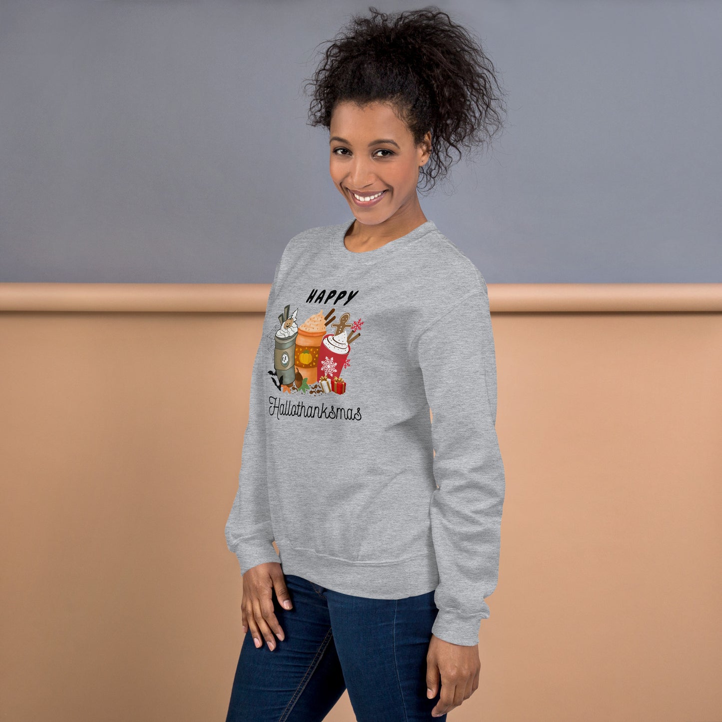Happy HalloThanksMas Holiday Mashup Coffee Unisex Sweatshirt