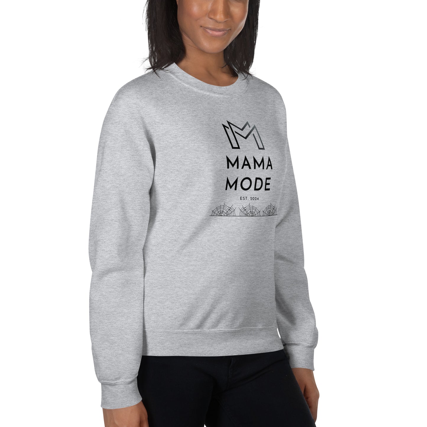 New Mom | Mama Mode Established 2024 Halloween Spiderweb Fall Crewneck Sweatshirt
