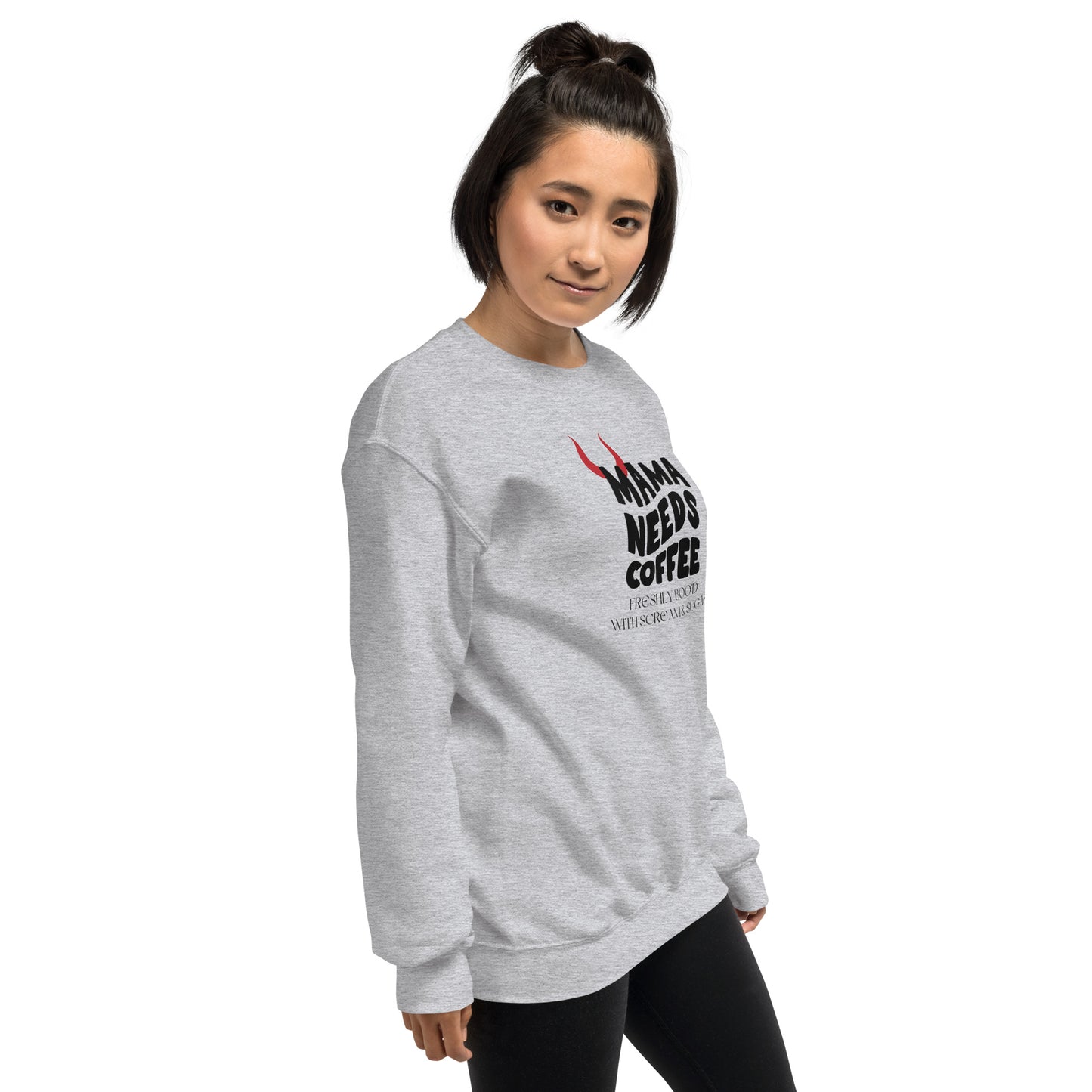 Mama Needs Coffee Freshly Boo'd With Scream and Sugar Unisex Halloween Fall Crewneck Sweatshirt