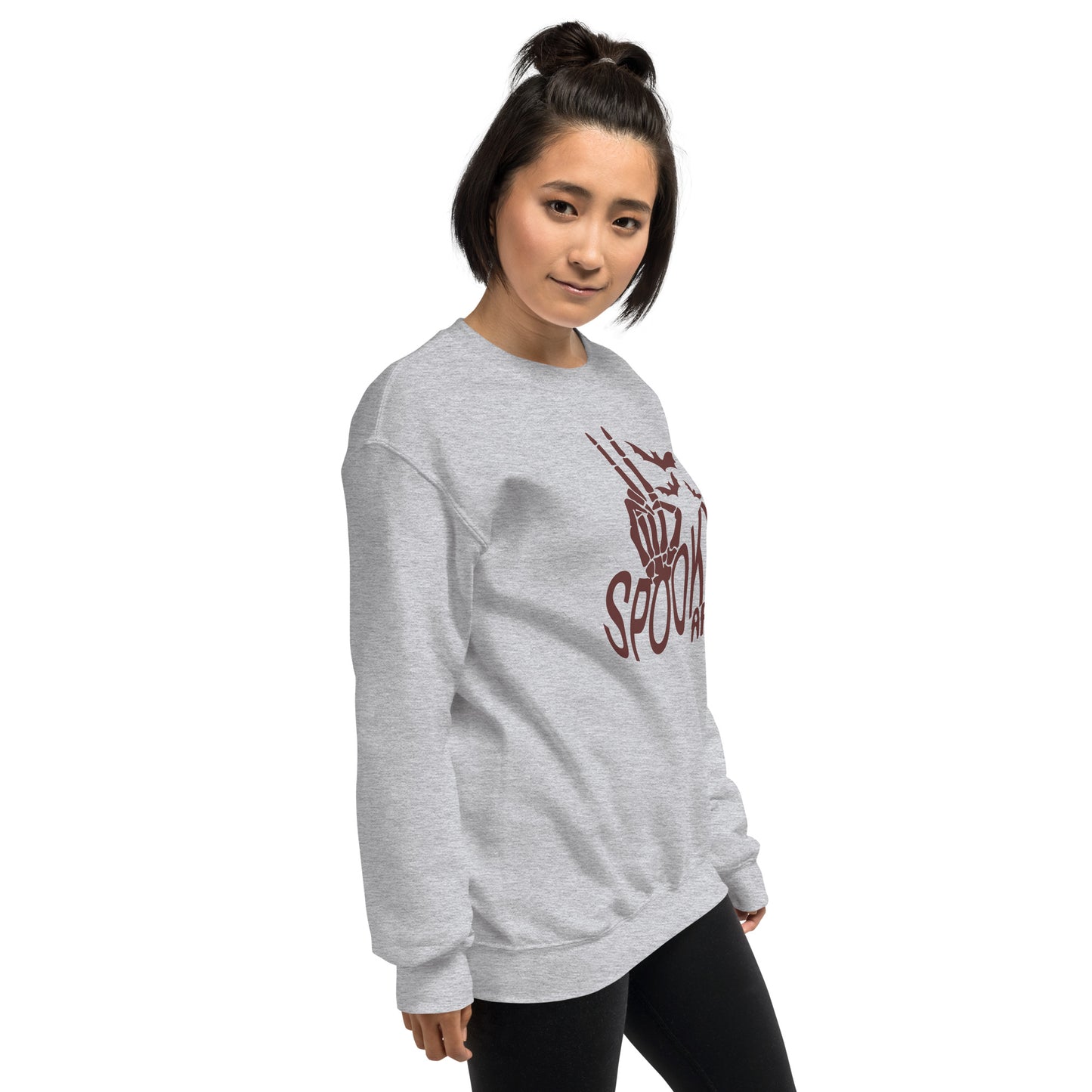 Spooky AF Fall Halloween Skeleton Hands Peace Sign Crewneck Unisex Sweatshirt