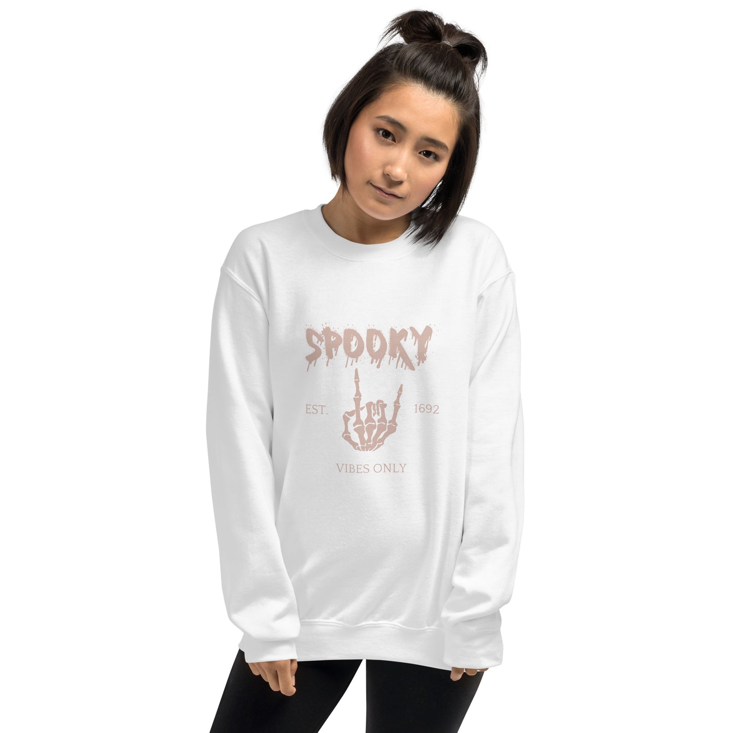 Spooky Vibes Skeleton Hands Peace Established 1692 Crewneck Sweatshirt