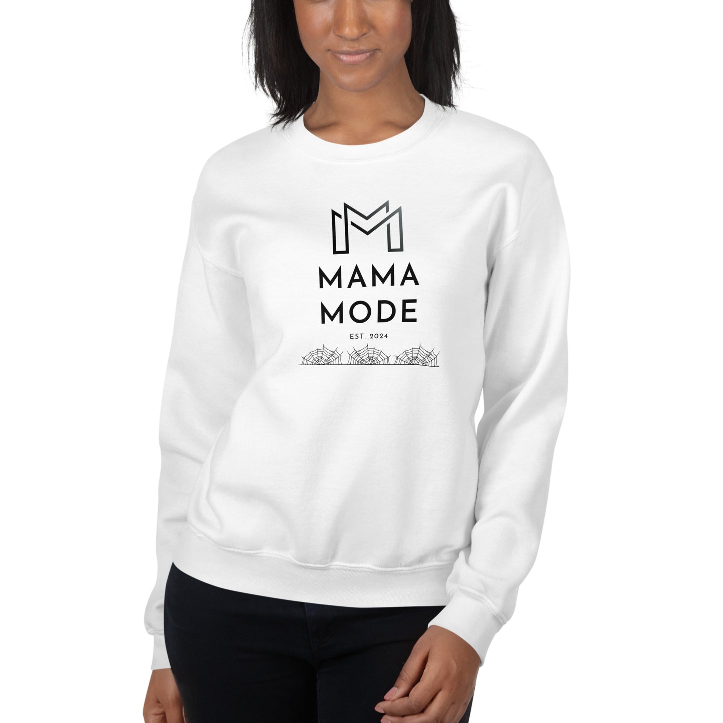 New Mom | Mama Mode Established 2024 Halloween Spiderweb Fall Crewneck Sweatshirt