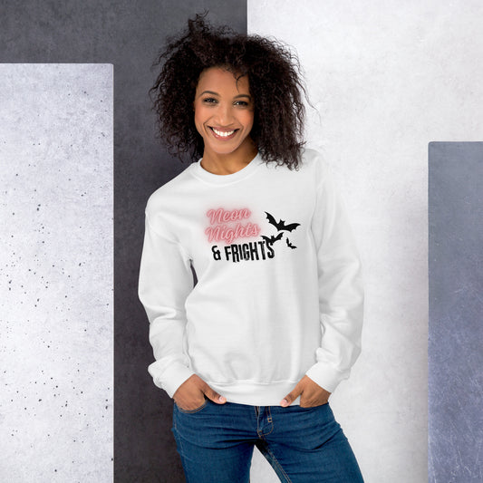 Neon Nights and Frights with Bats Halloween Fall Crewneck Sweatshirt