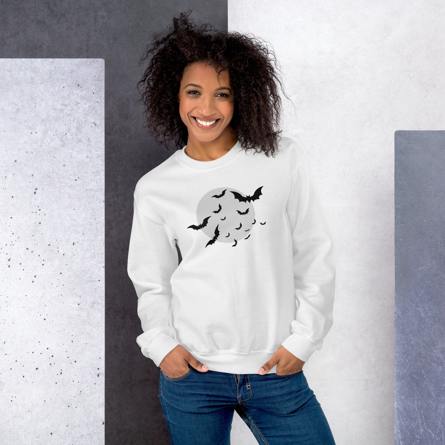 Full Moon with Bats Crewneck Fall Halloween Unisex Sweatshirt