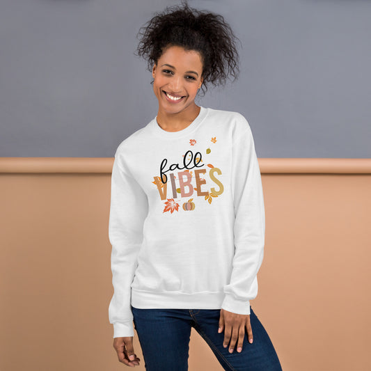 Fall Vibes Pumpkin Leaves Seasonal Crewneck Unisex Sweatshirt
