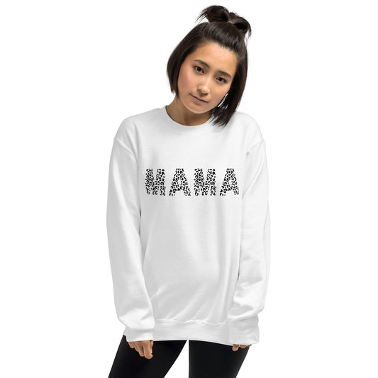 Mama Black and White Cheetah Print Crewneck Cozy Fall Unisex Sweatshirt