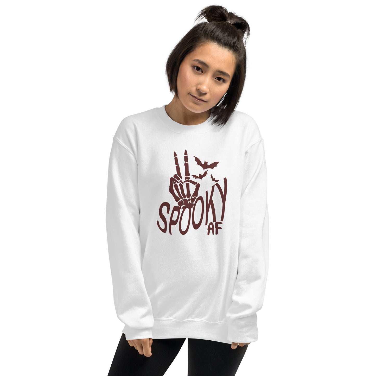 Spooky AF Fall Halloween Skeleton Hands Peace Sign Crewneck Unisex Sweatshirt
