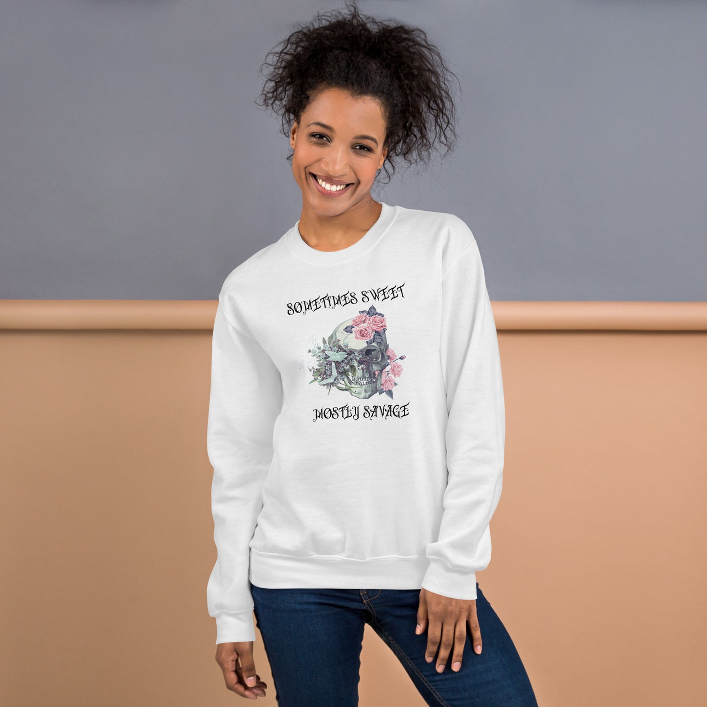 Sometimes Sweet Mostly Savage Floral Skull Unisex Sweatshirt