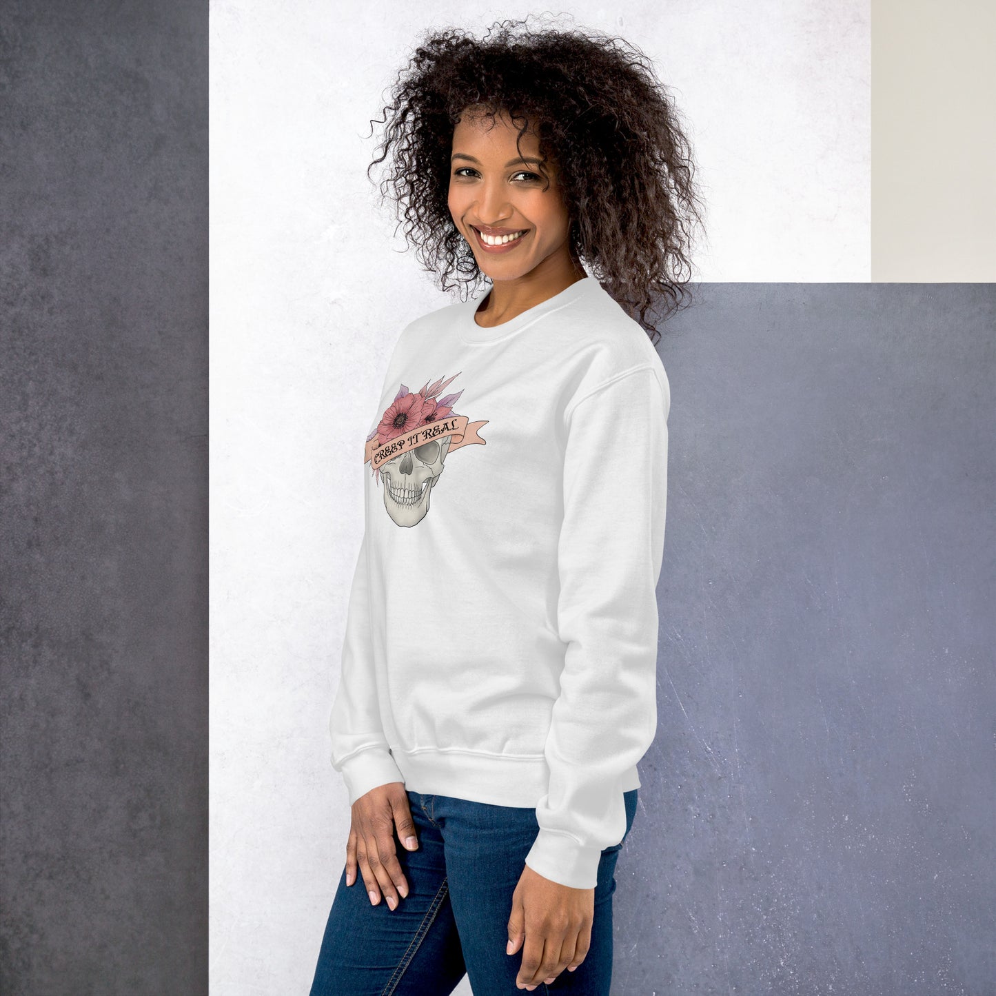 Creep it Real Skeleton Skull Fall Halloween Crewneck Sweatshirt | Keep it Real
