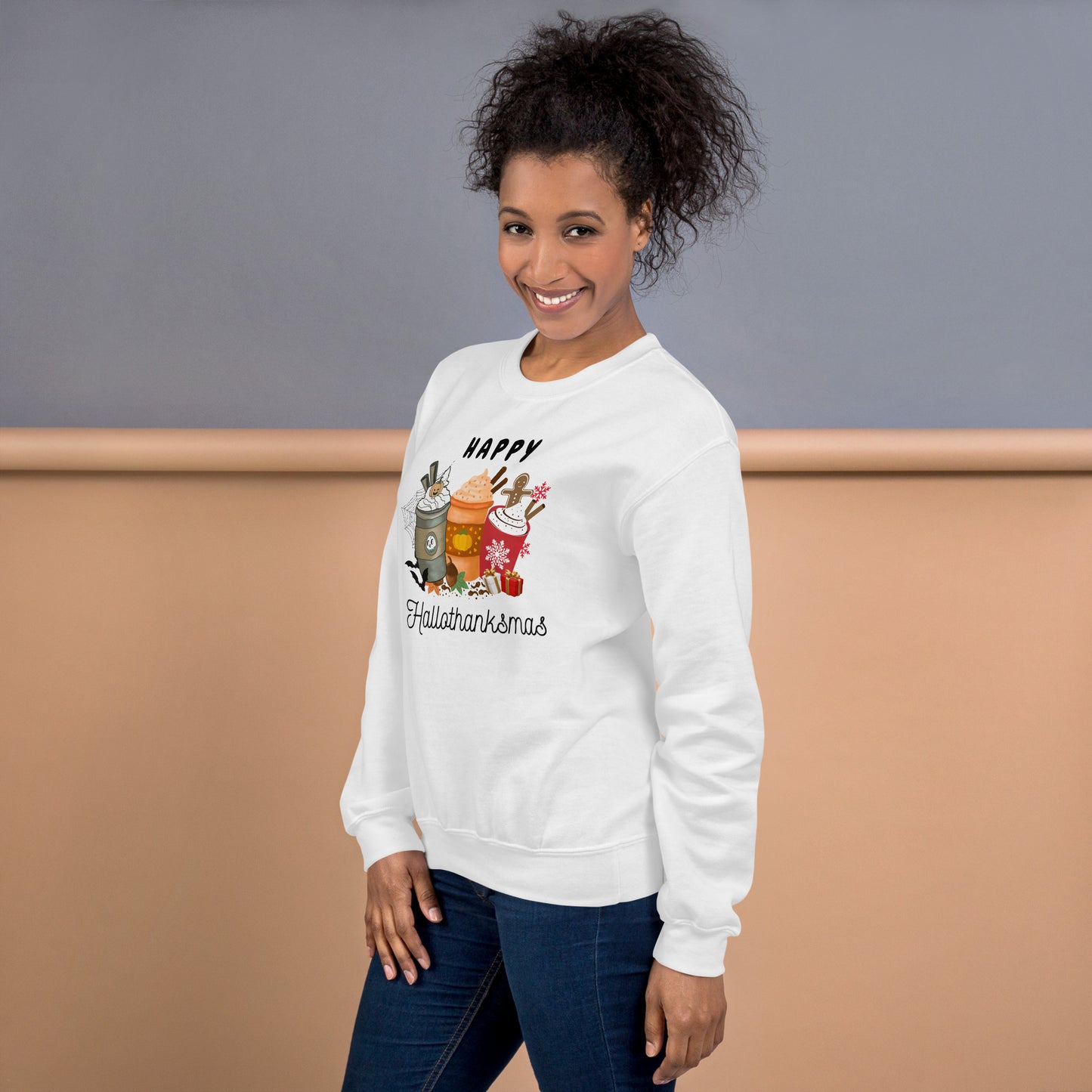 Happy HalloThanksMas Holiday Mashup Coffee Unisex Sweatshirt