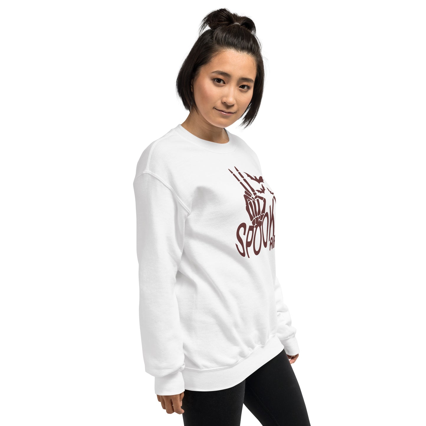 Spooky AF Fall Halloween Skeleton Hands Peace Sign Crewneck Unisex Sweatshirt