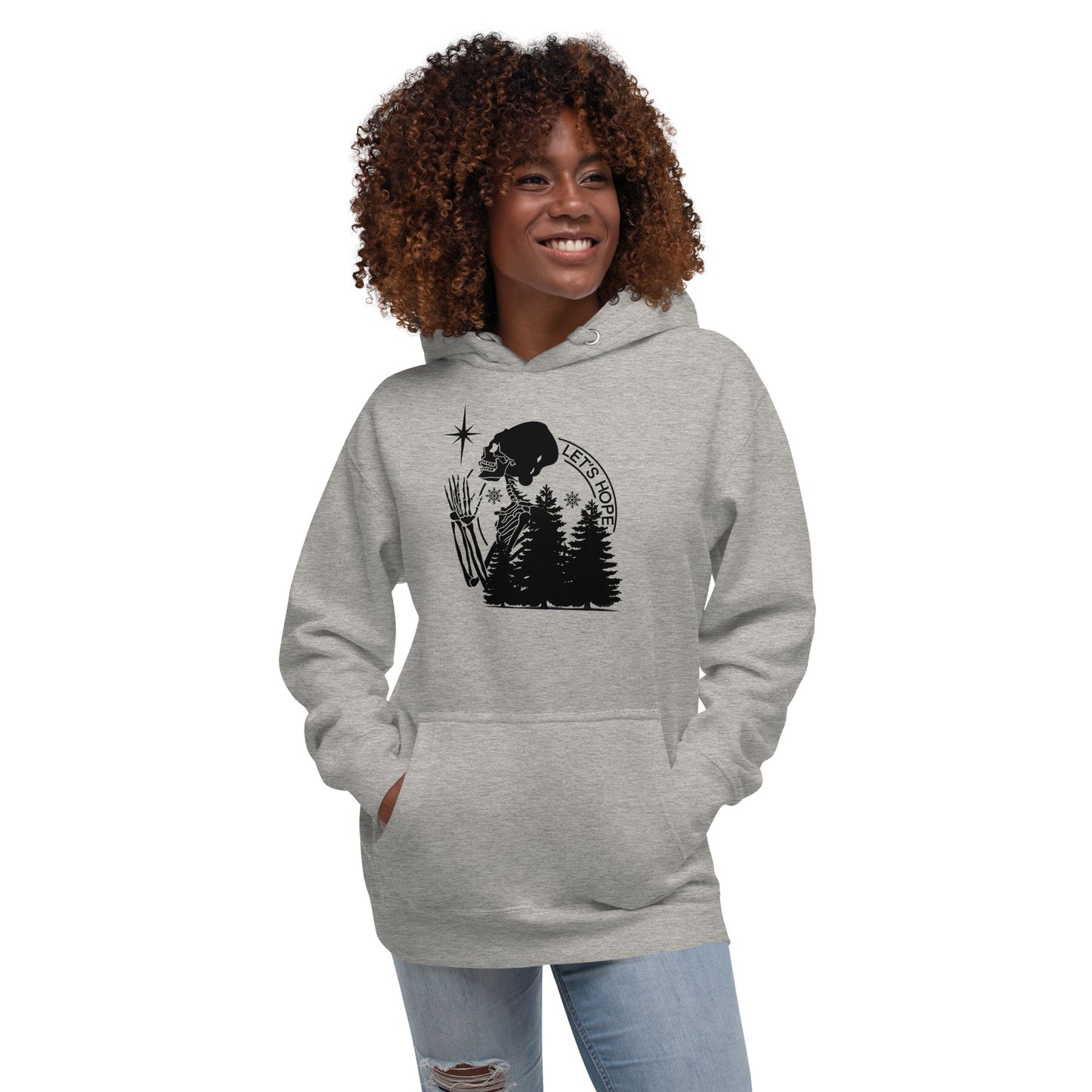 Lets Hope Spruce Tree Skeleton Praying Sarcastic Winter Christmas Unisex Hoodie