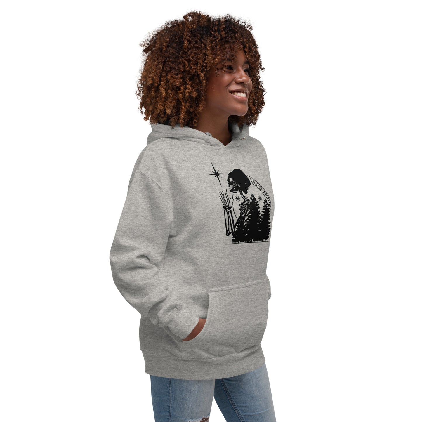 Lets Hope Spruce Tree Skeleton Praying Sarcastic Winter Christmas Unisex Hoodie