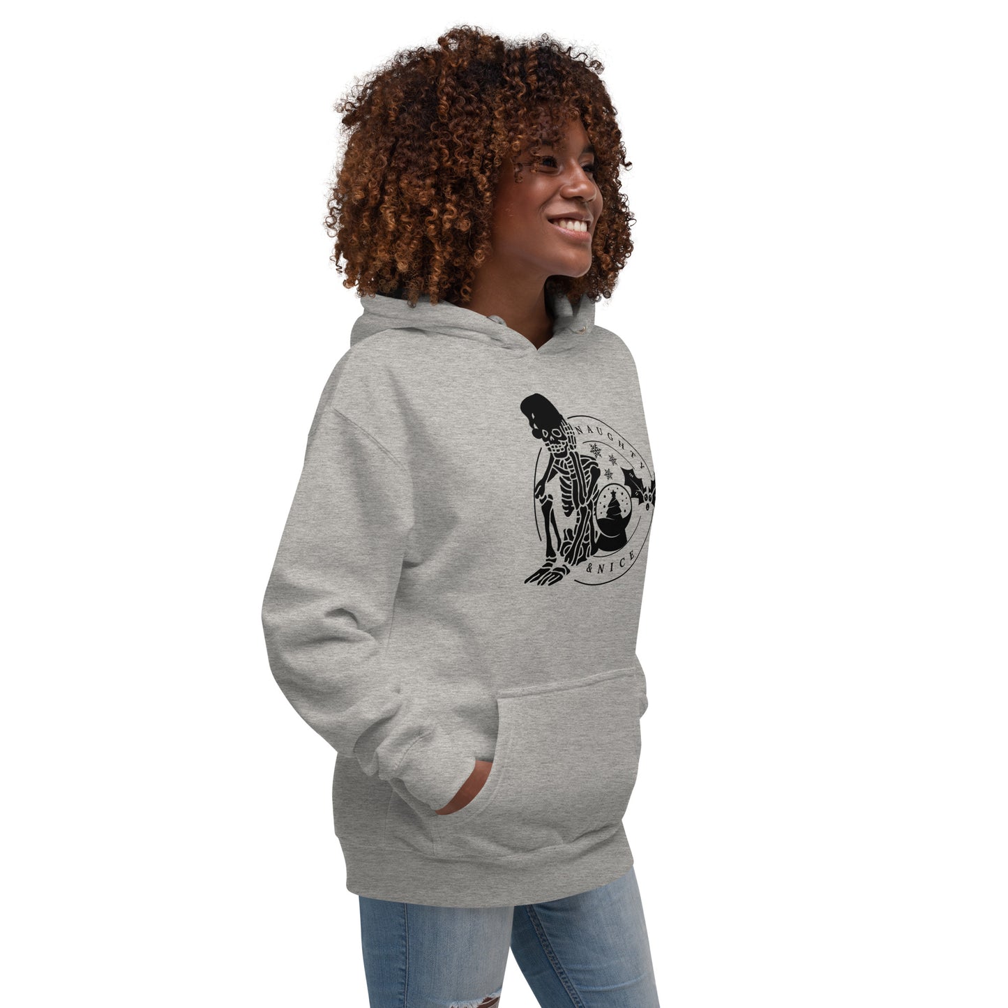 Naughty and Nice Skeleton Winter Christmas Skull Premium Unisex Hoodie