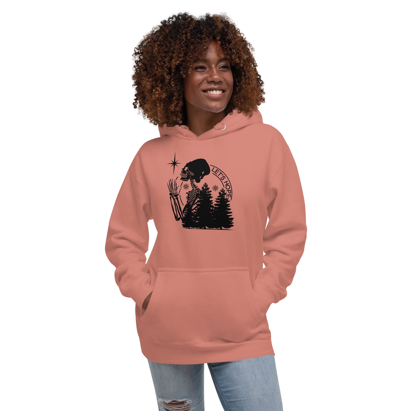 Lets Hope Spruce Tree Skeleton Praying Sarcastic Winter Christmas Unisex Hoodie