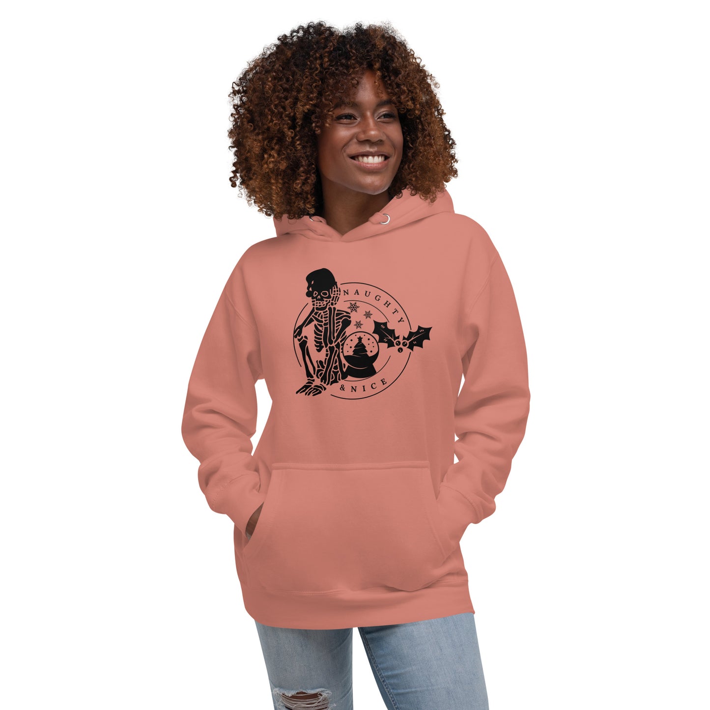Naughty and Nice Skeleton Winter Christmas Skull Premium Unisex Hoodie