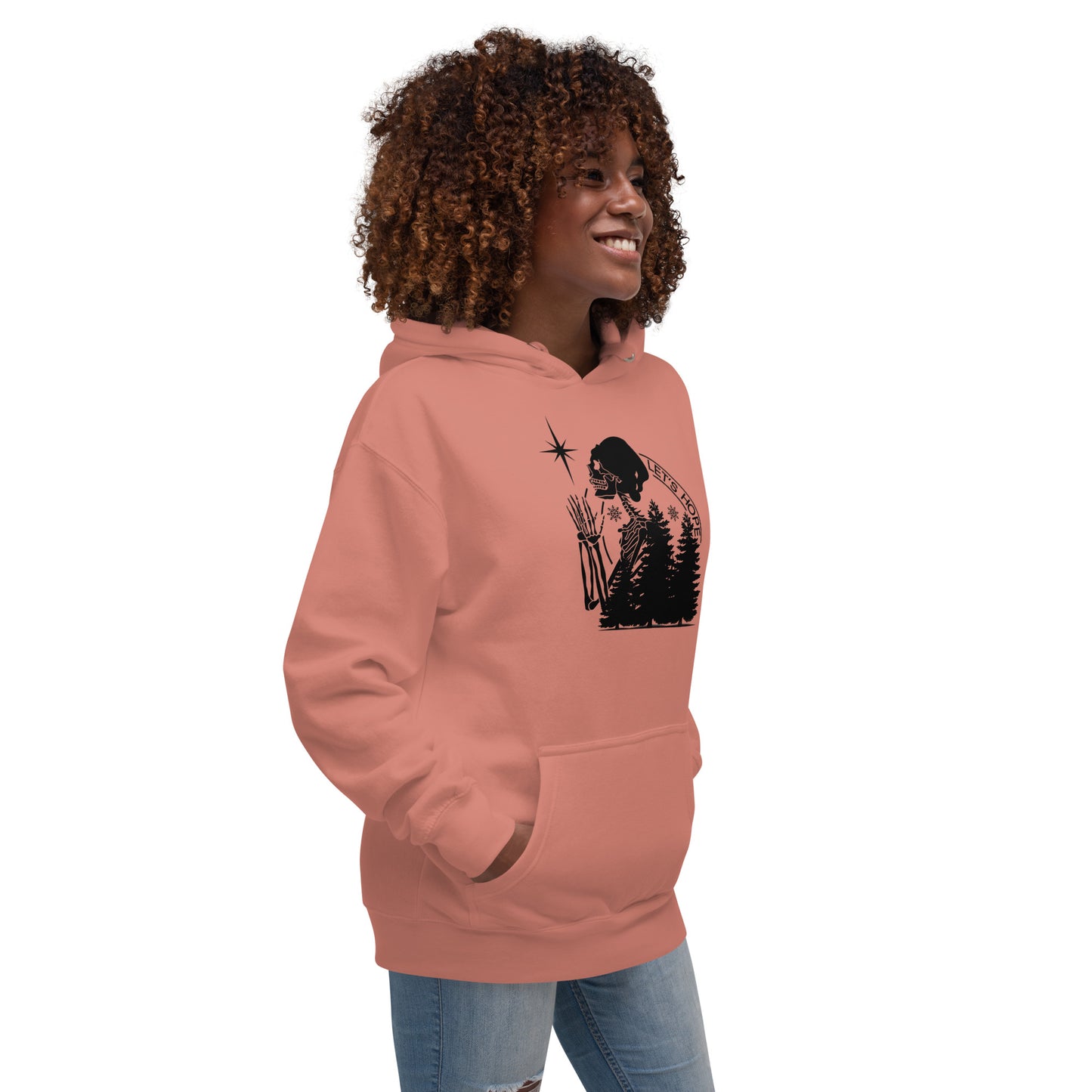 Lets Hope Spruce Tree Skeleton Praying Sarcastic Winter Christmas Unisex Hoodie