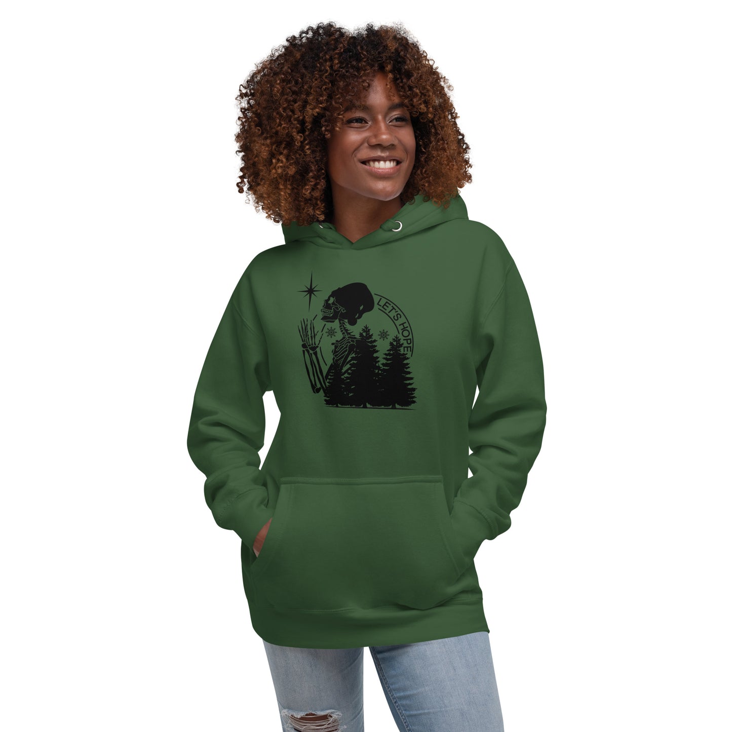 Lets Hope Spruce Tree Skeleton Praying Sarcastic Winter Christmas Unisex Hoodie