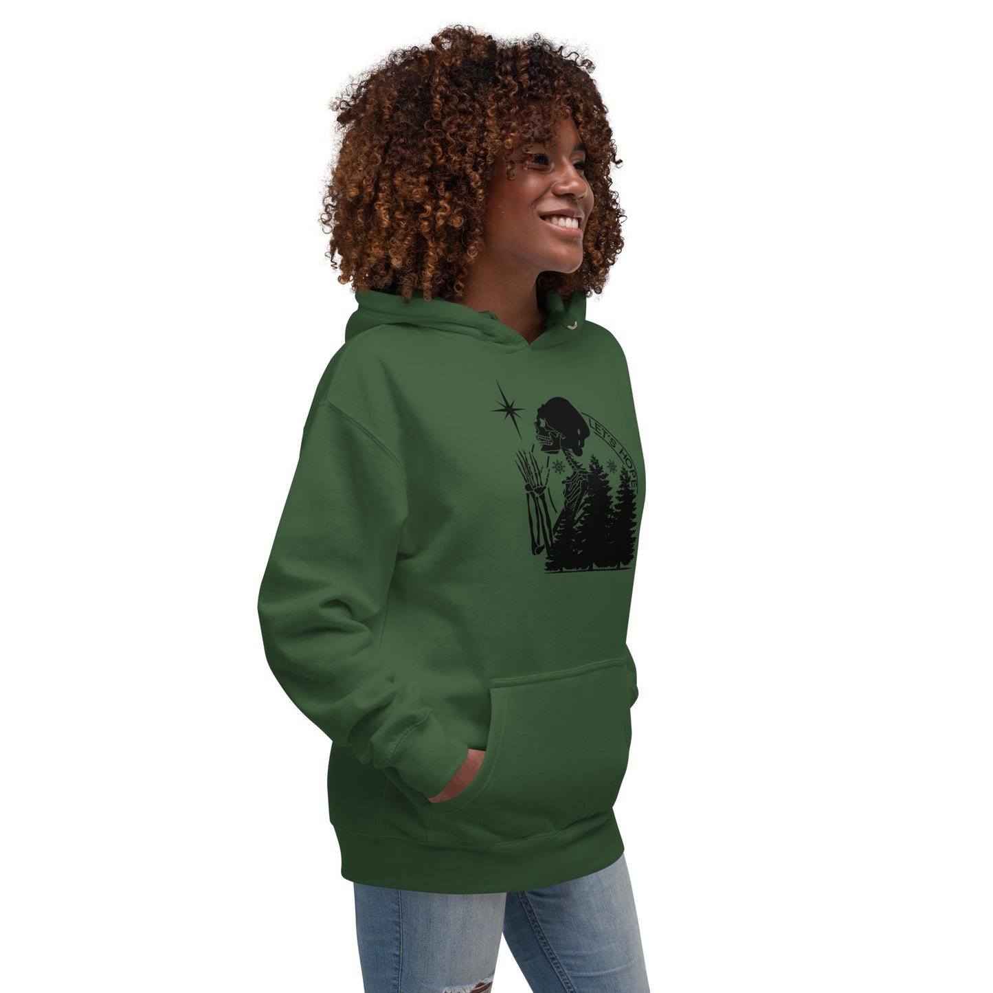 Lets Hope Spruce Tree Skeleton Praying Sarcastic Winter Christmas Unisex Hoodie