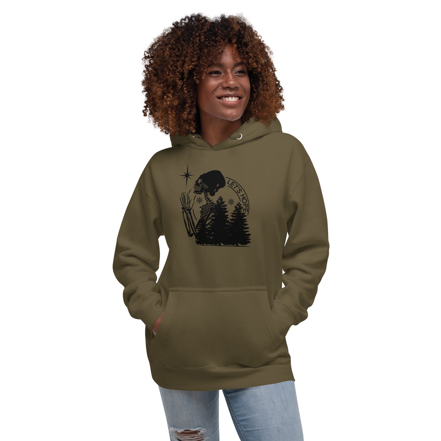 Lets Hope Spruce Tree Skeleton Praying Sarcastic Winter Christmas Unisex Hoodie