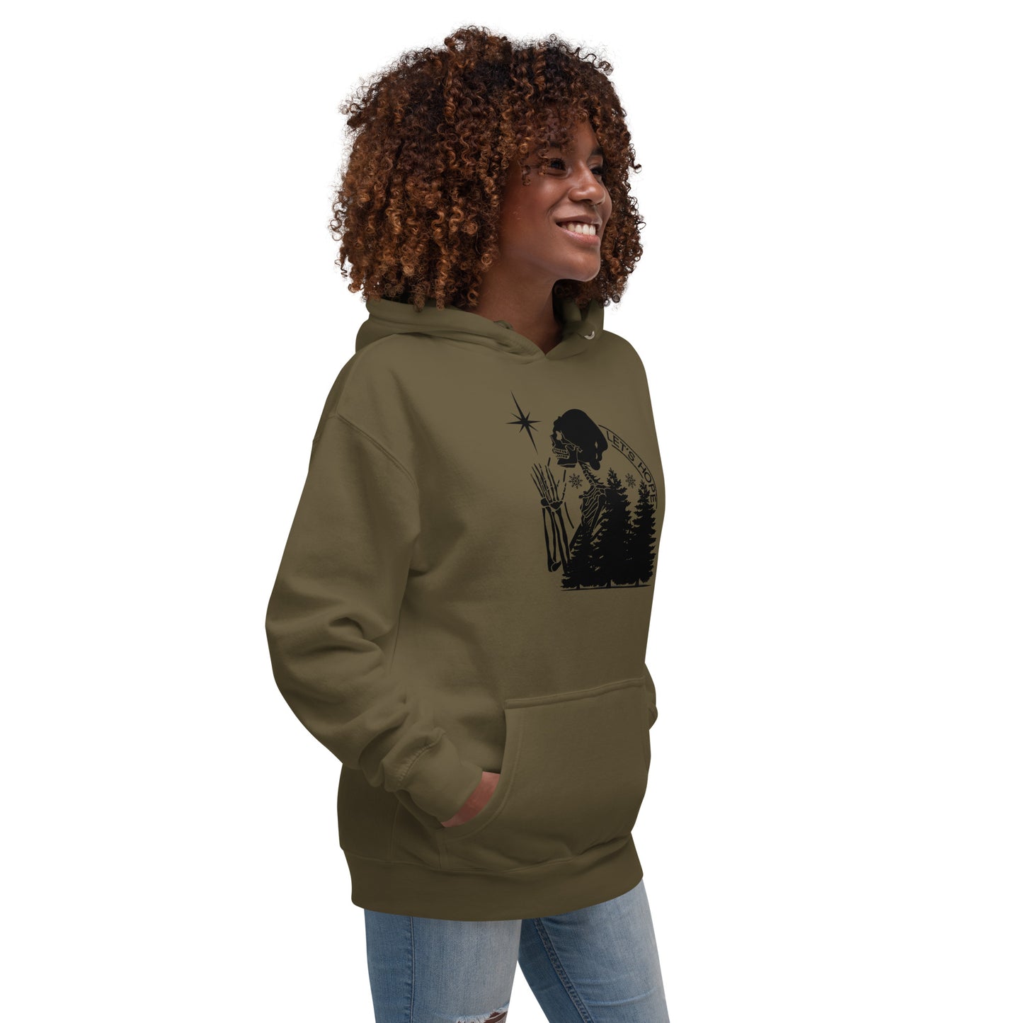 Lets Hope Spruce Tree Skeleton Praying Sarcastic Winter Christmas Unisex Hoodie