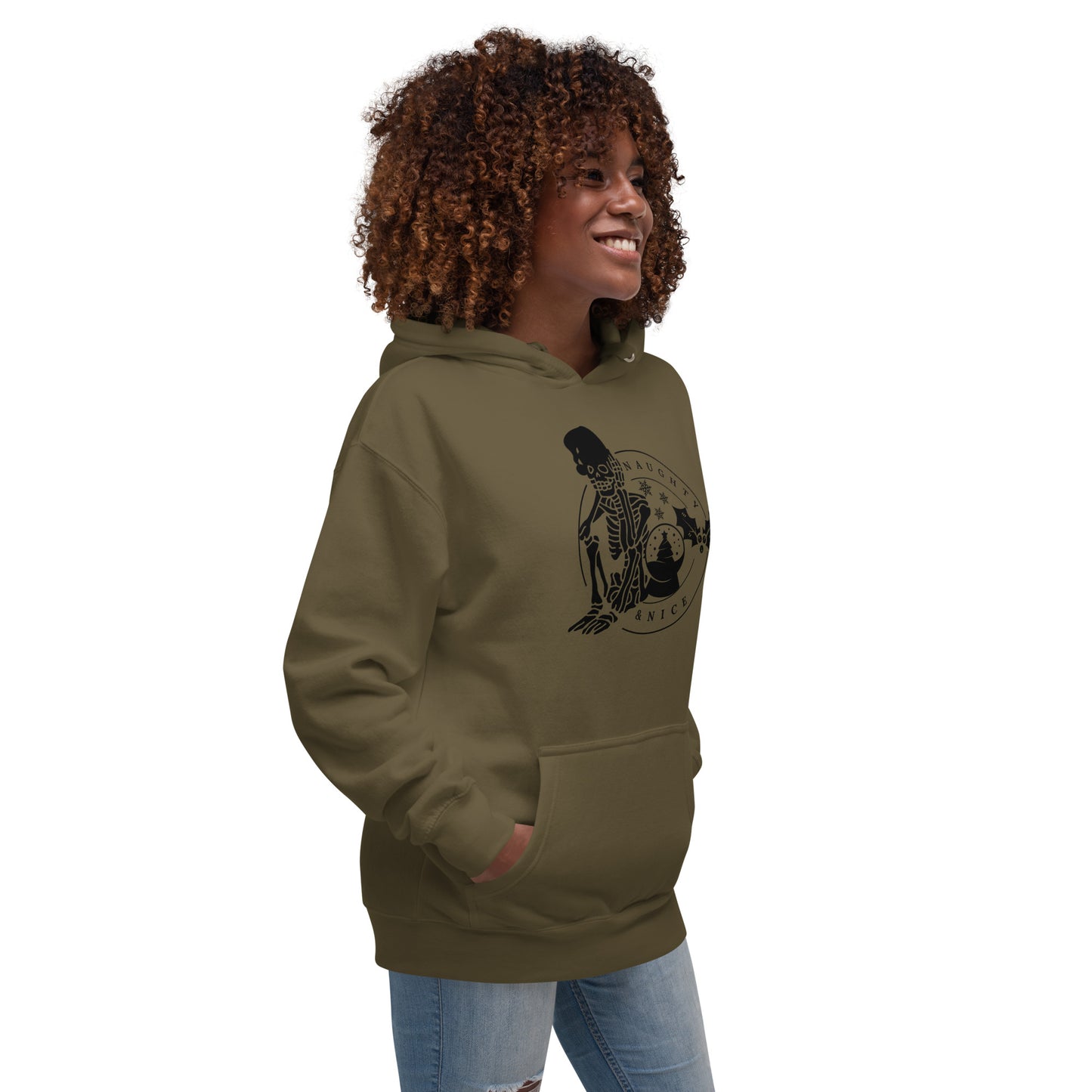 Naughty and Nice Skeleton Winter Christmas Skull Premium Unisex Hoodie