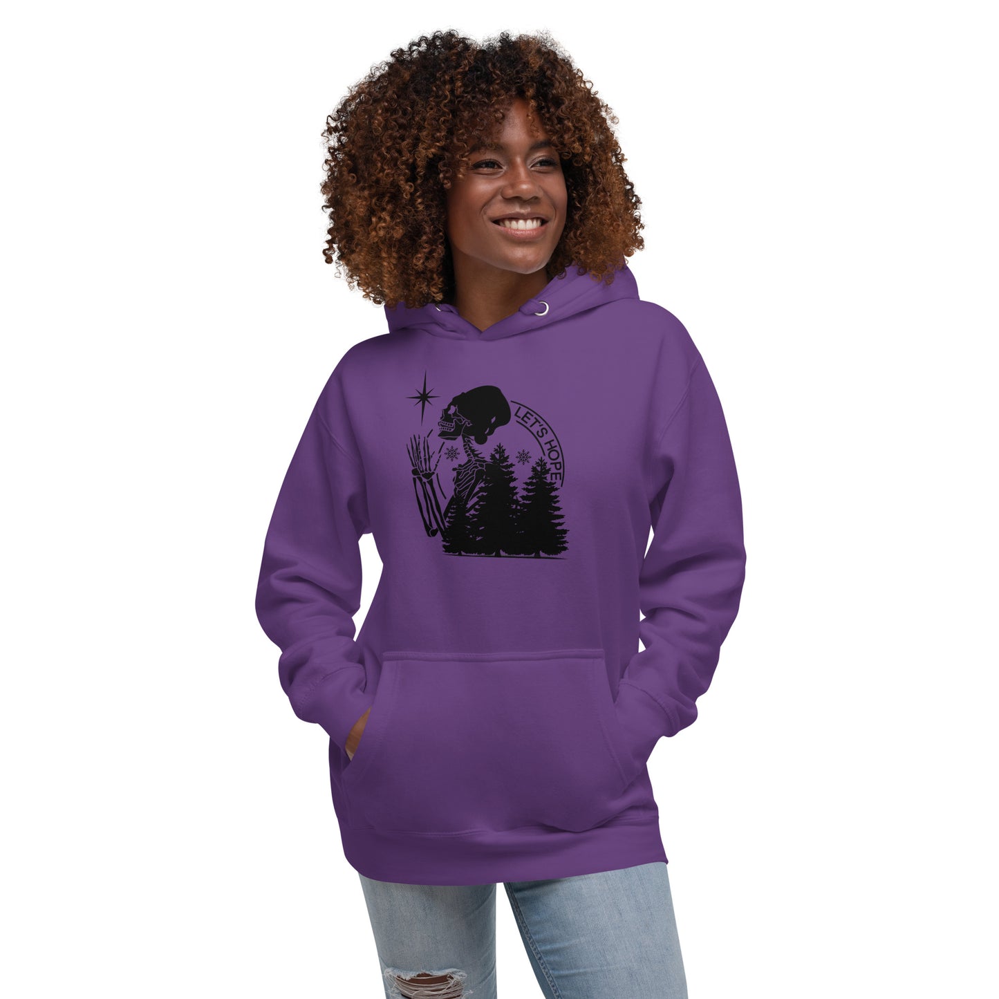 Lets Hope Spruce Tree Skeleton Praying Sarcastic Winter Christmas Unisex Hoodie