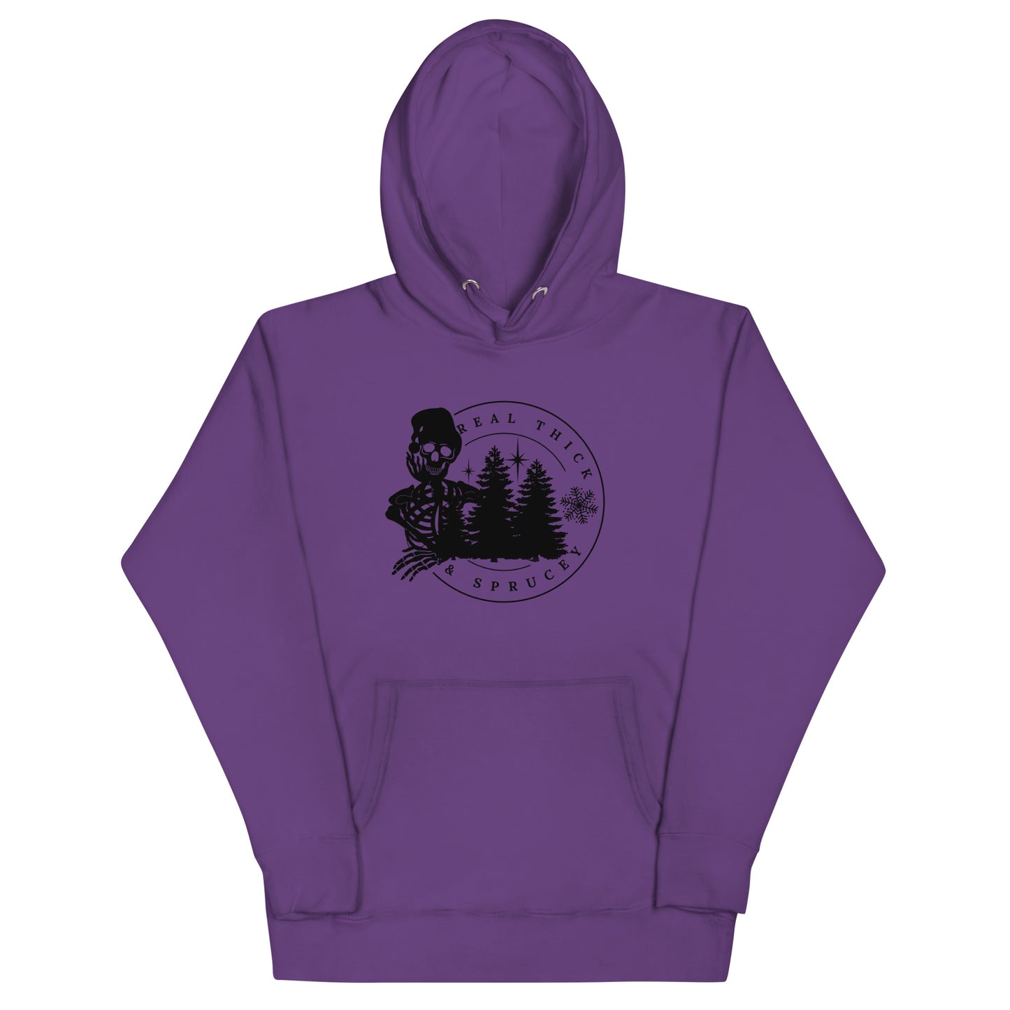 Real Thick and Sprucey Funny Winter Christmas Premium Unisex Hoodie with Skeletons and Trees