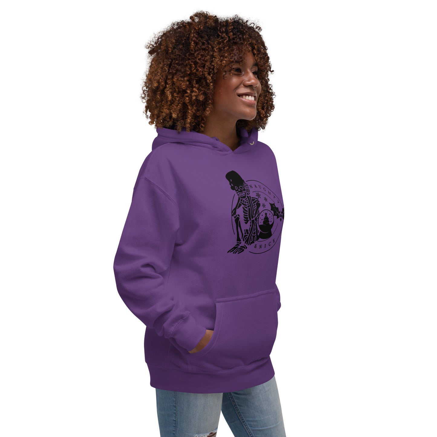 Naughty and Nice Skeleton Winter Christmas Skull Premium Unisex Hoodie