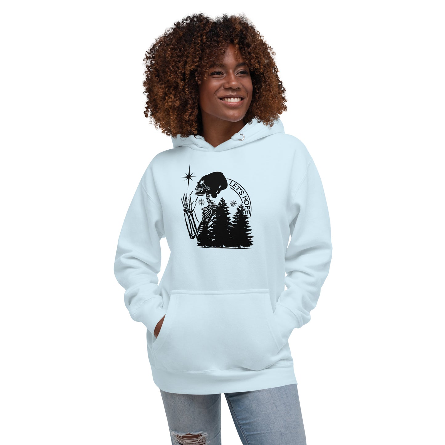 Lets Hope Spruce Tree Skeleton Praying Sarcastic Winter Christmas Unisex Hoodie