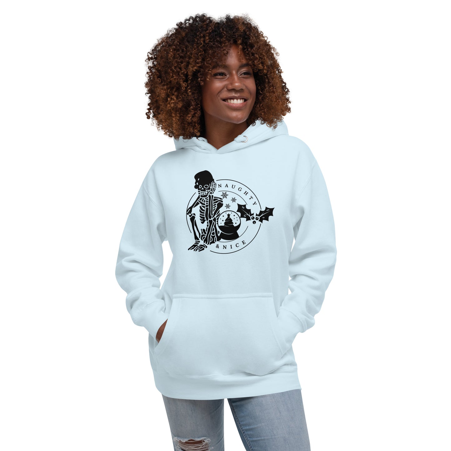 Naughty and Nice Skeleton Winter Christmas Skull Premium Unisex Hoodie