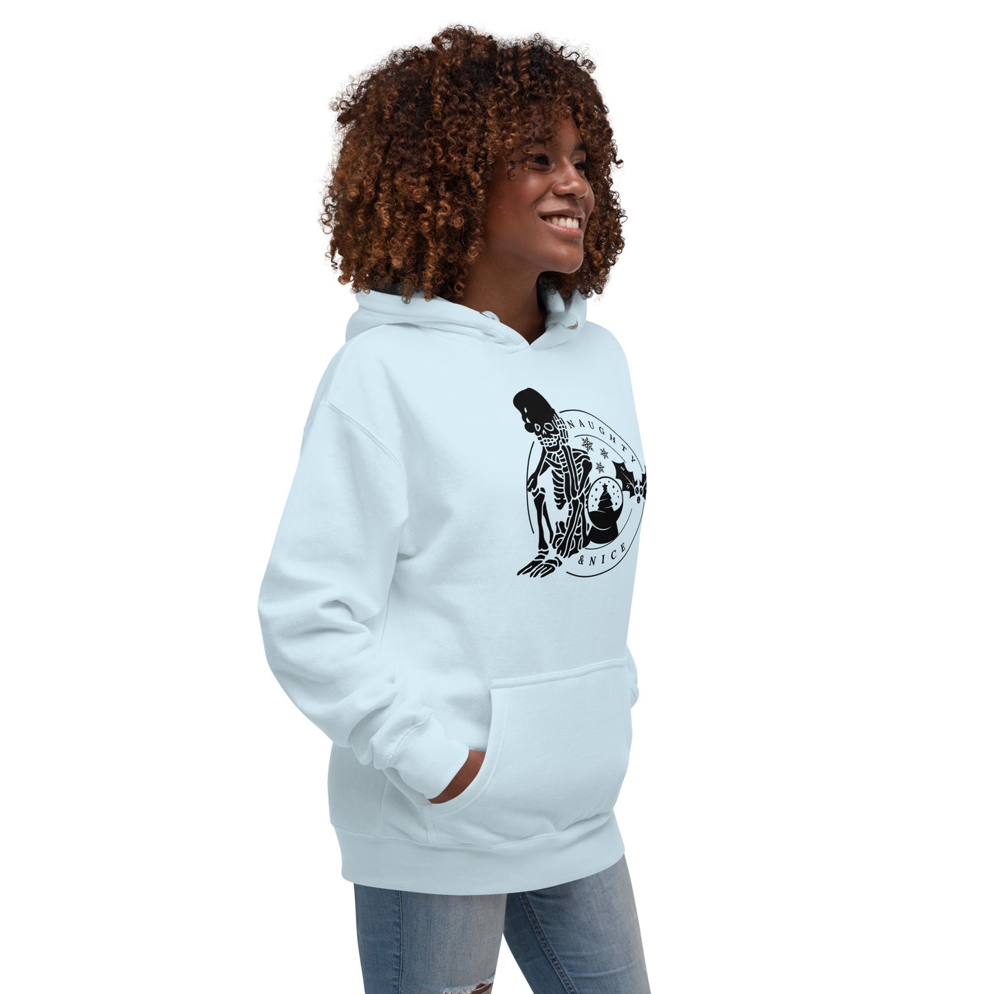 Naughty and Nice Skeleton Winter Christmas Skull Premium Unisex Hoodie