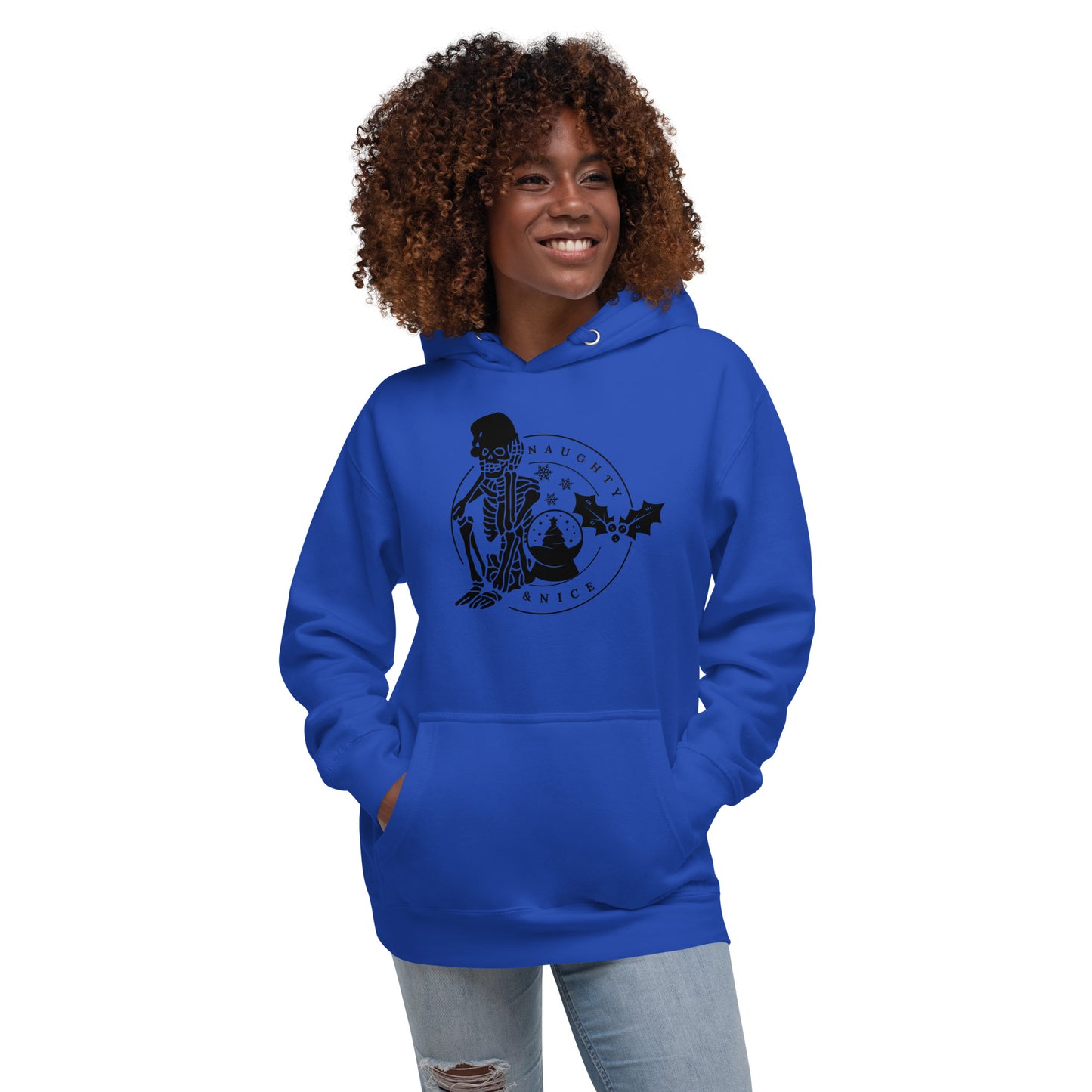 Naughty and Nice Skeleton Winter Christmas Skull Premium Unisex Hoodie